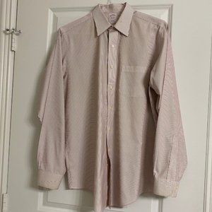 BROOKS BROTHERS * WHITE w WINE thin STRIPE Spread Collar DRESS SHIRT 15-1/2 *4/5